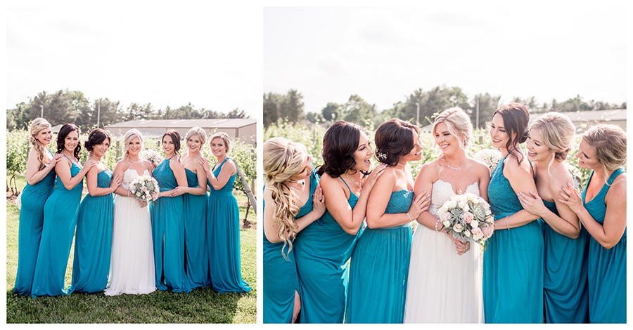 bridesmaids have fun with with the bride