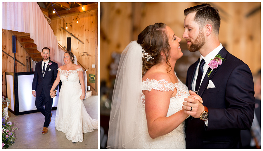 bride and groom are announced at their barn wedding reception on Warner Road