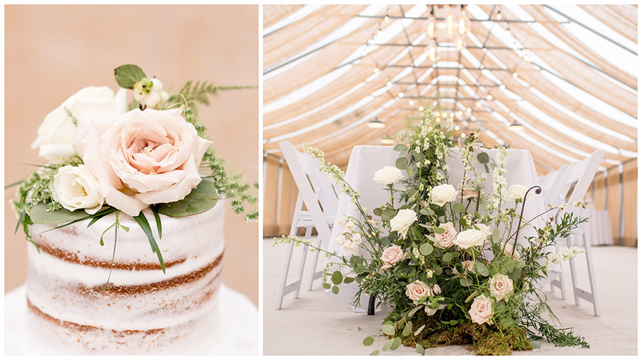 blush colored wedding reception in the greenhouse 