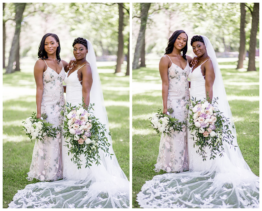 bride and her maid of honor pose for portraits