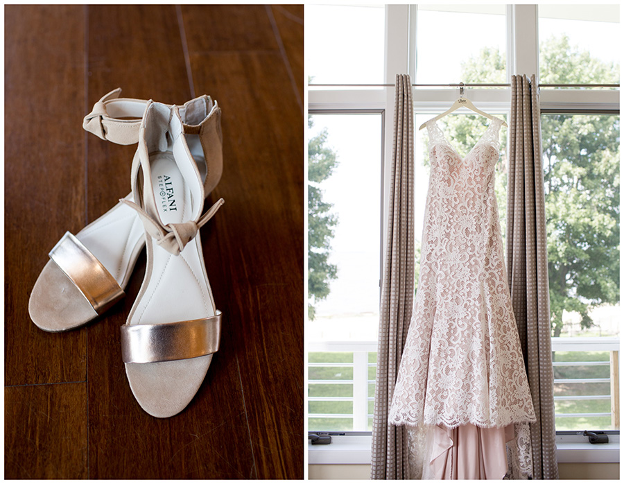 bride's wedding day details in the bridal suite
