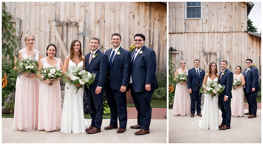 wedding party dressed in blush and navy