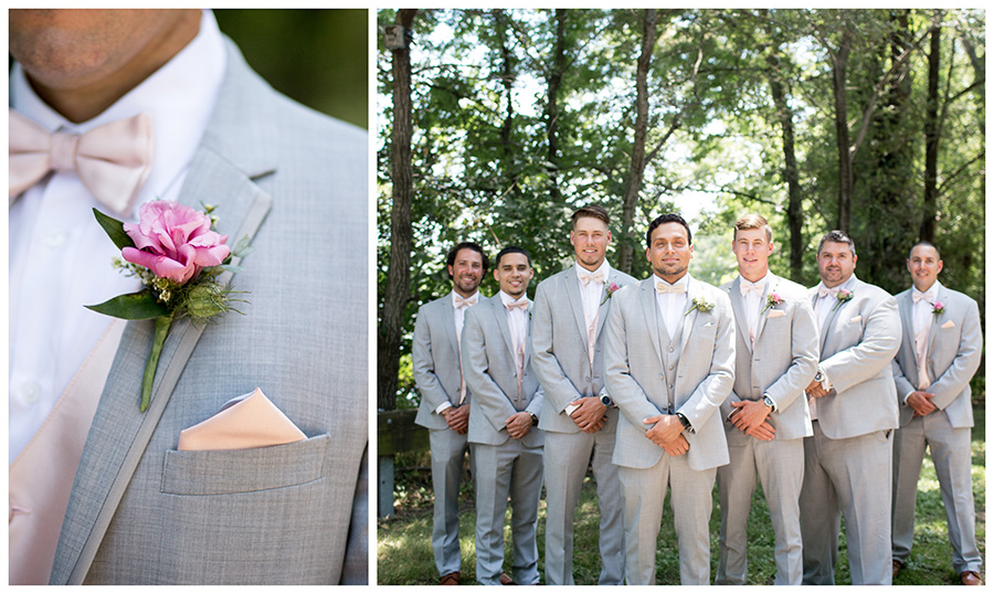 groom and groomsmen in gray suits 