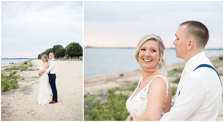bride and groom portraits by the delaware river at the inn at salem country club