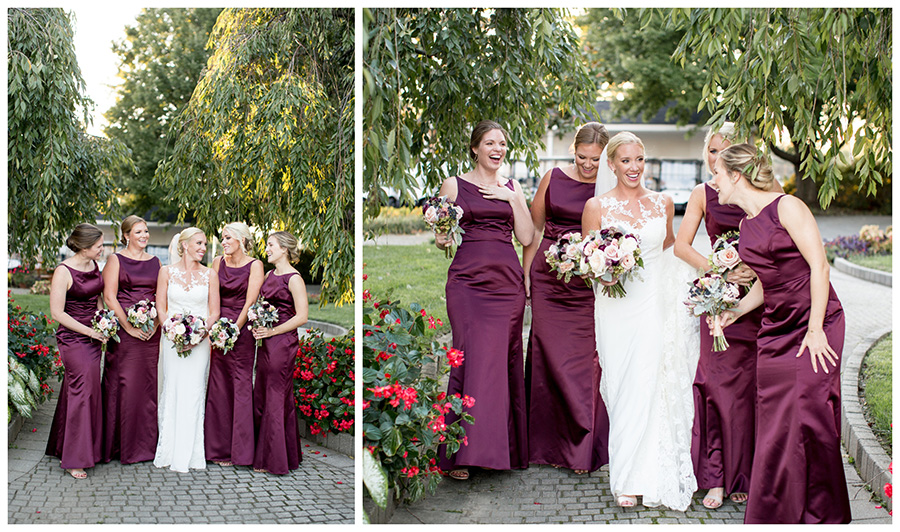 bride laughing and having fun with her bridesmaids at dupont country club