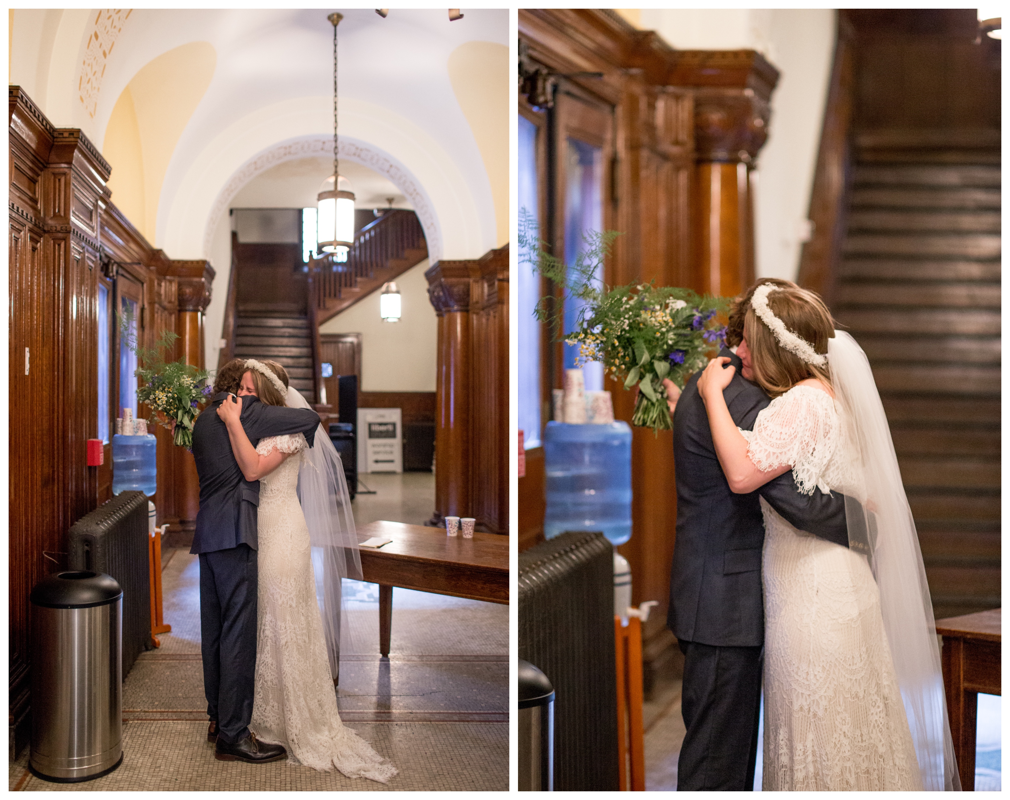 bride and groom share emotional moment after ceremony at liberti church