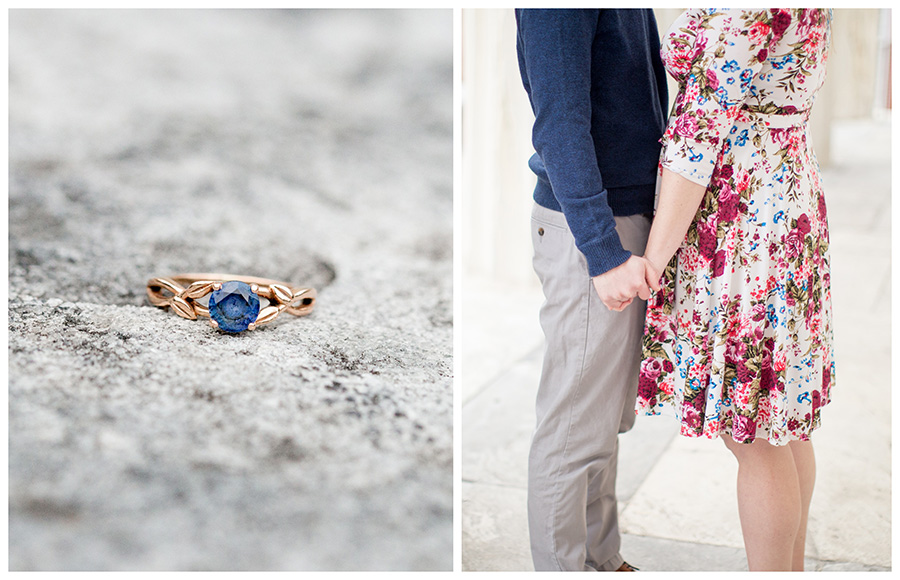rose gold engagement ring with blue stone