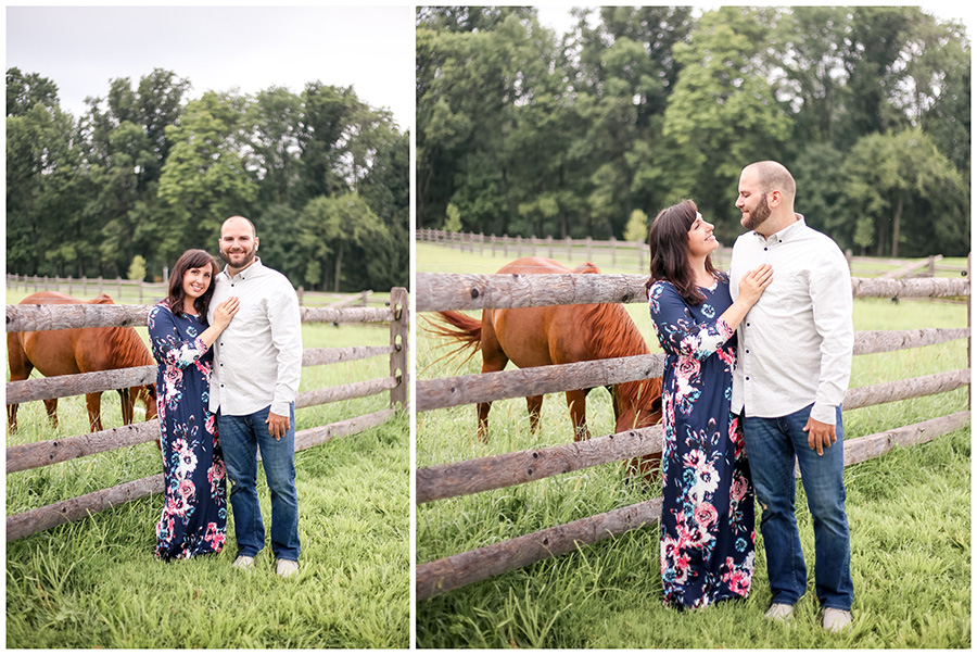checking out the horses in the pasture at this rustic barn venue
