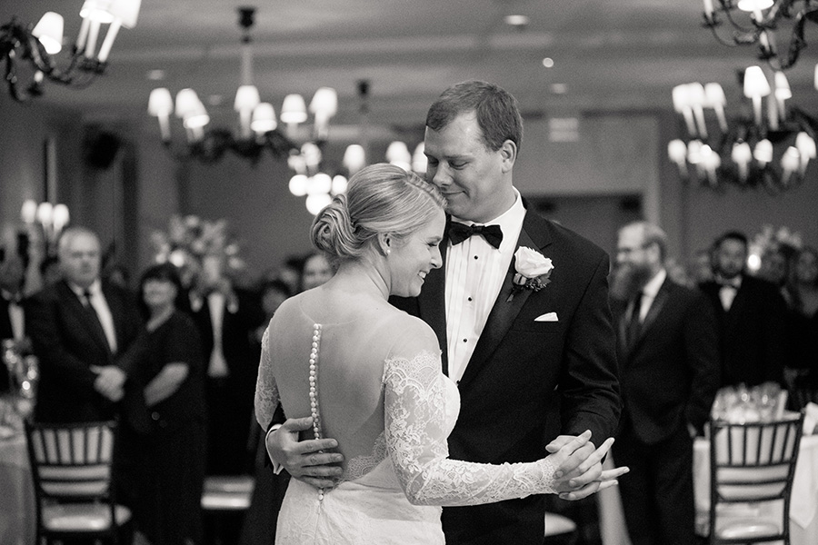 black and white photo of couple's first dance