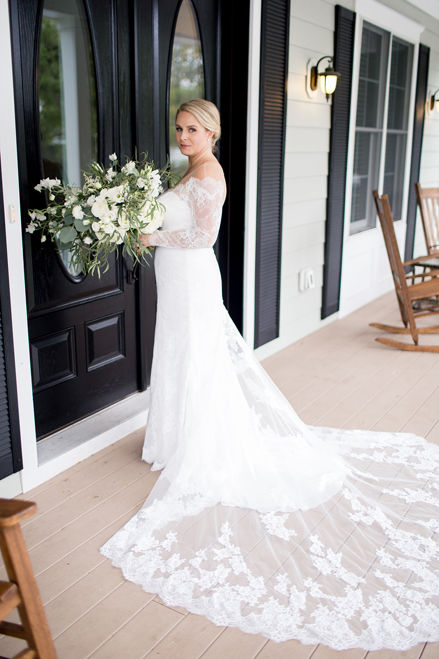 bridal gown with a lacy train
