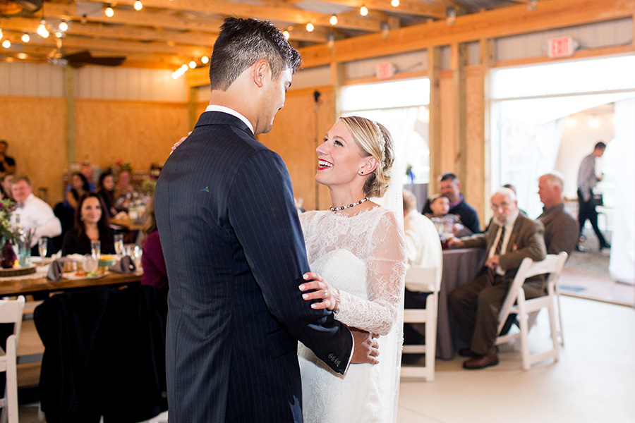 first dance inside the barn at hill creek farms