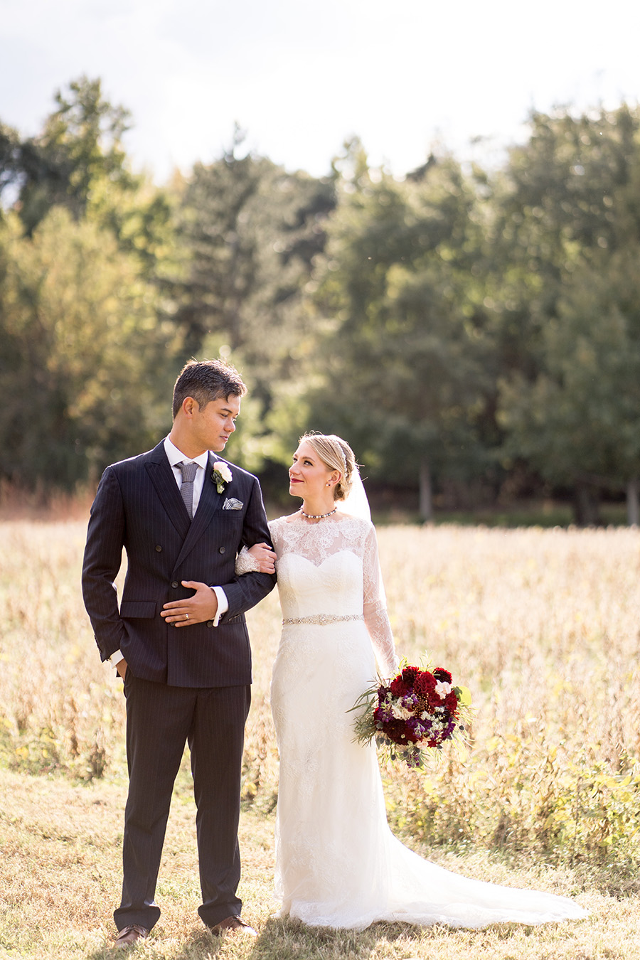 bride and groom in south jersey soybean field 
