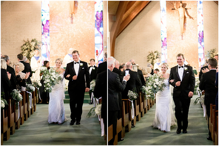 bride and groom walk down the aisle together in capemay