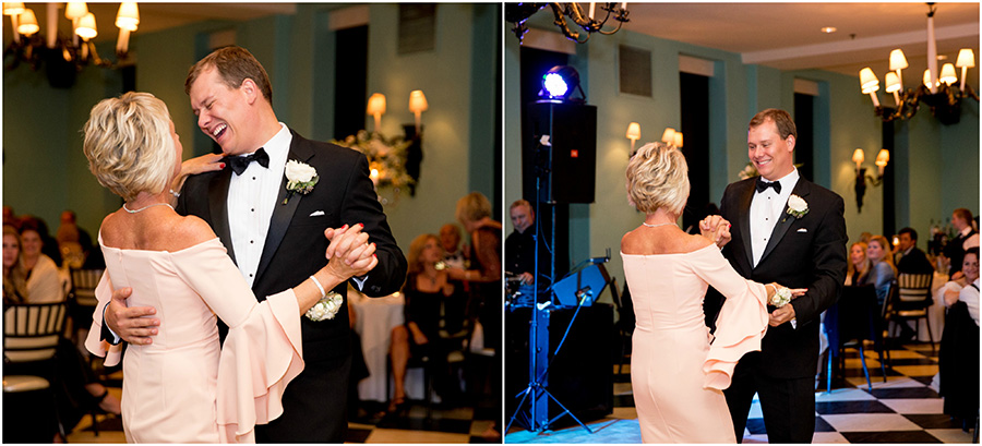 groom and his mom dance at wedding reception