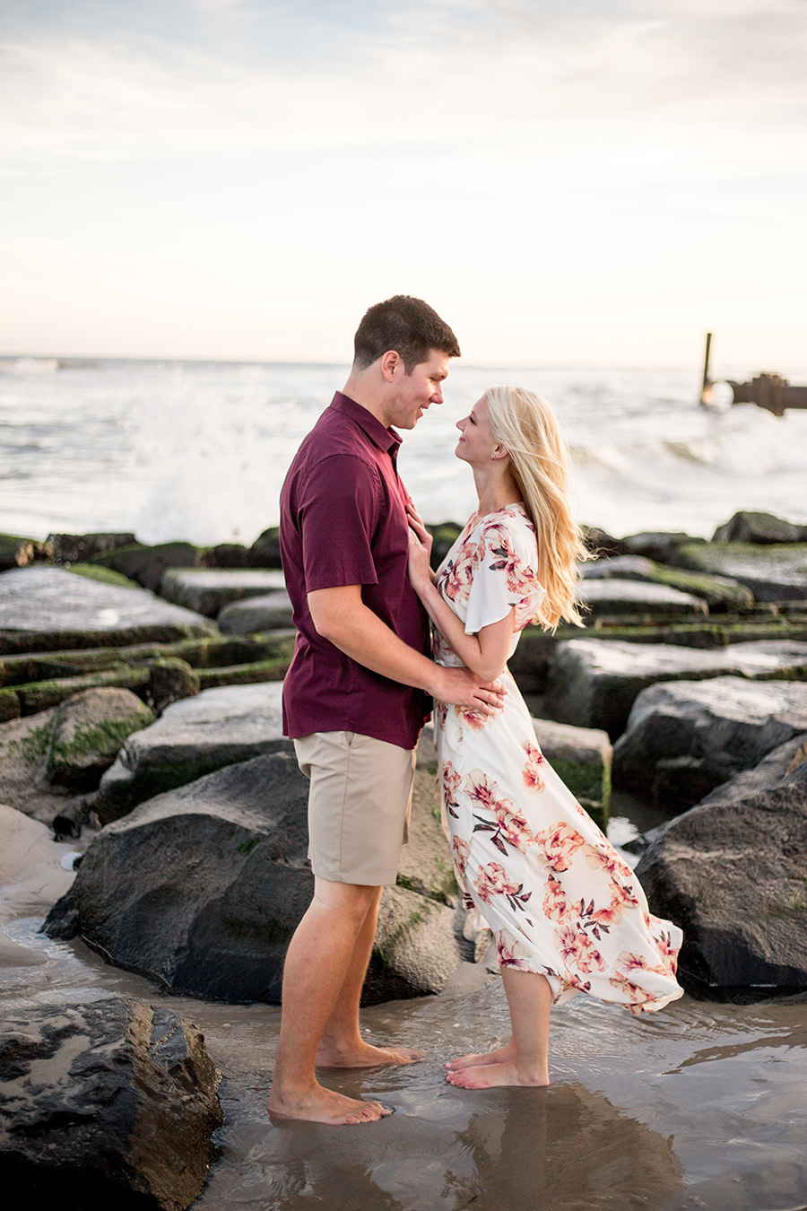 golden hour engagement portraits on the beach