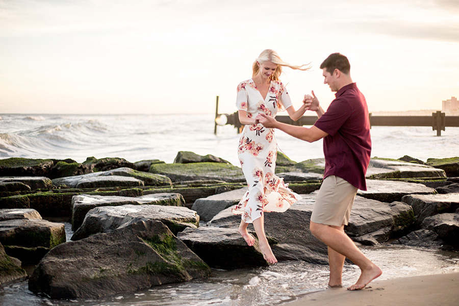 engagement session near the jetty in ocean city