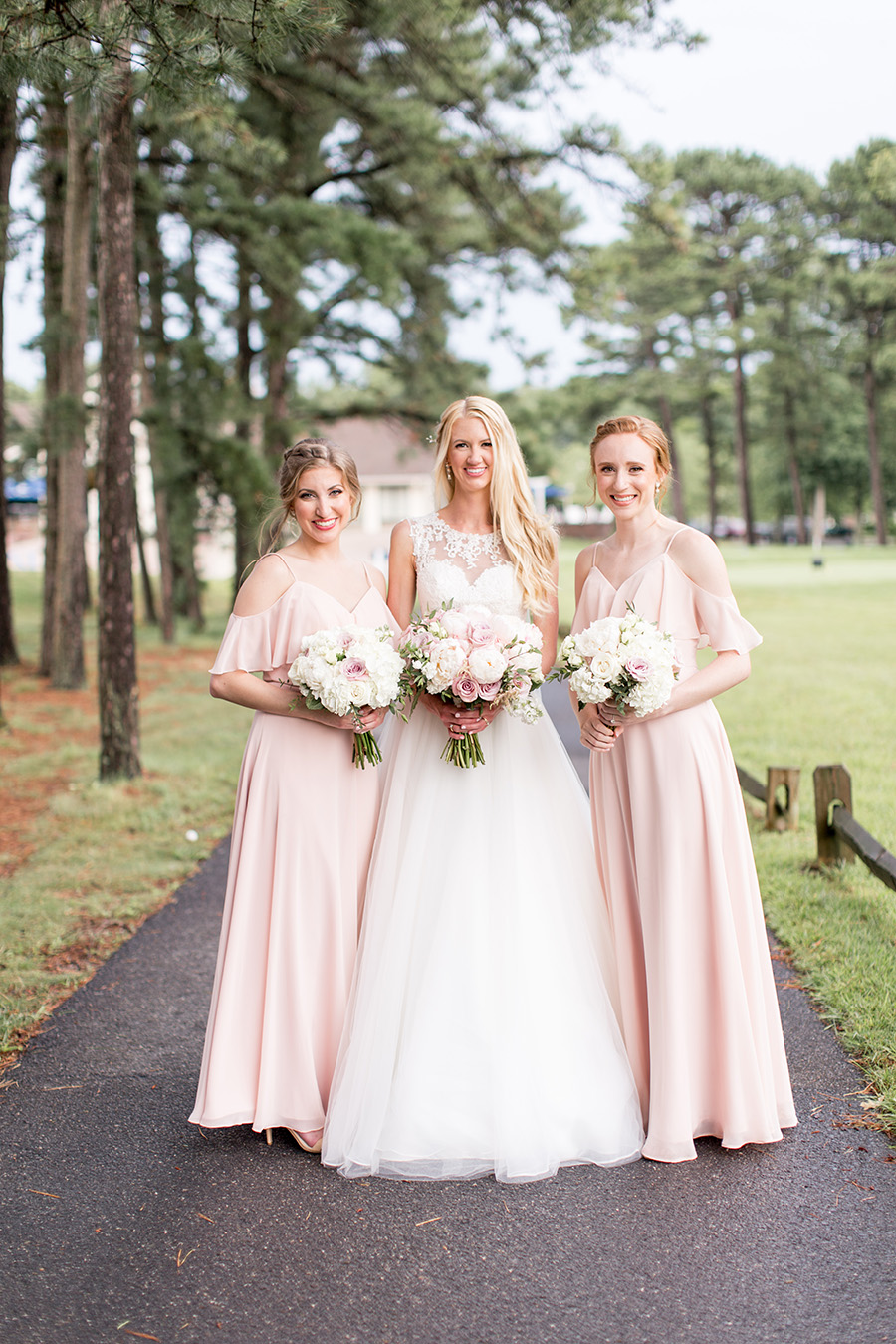 blush full length bridesmaid dresses