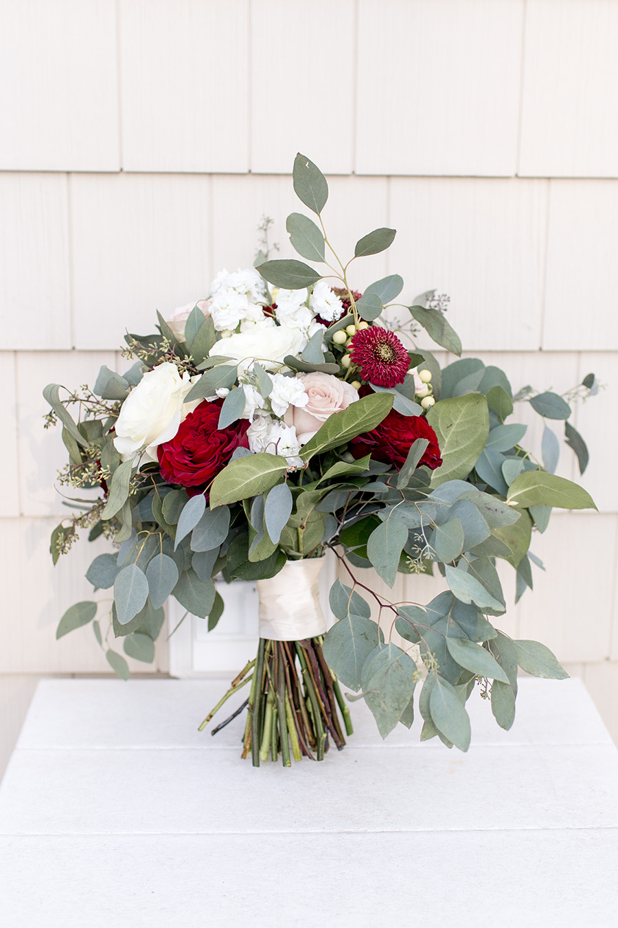 red and cream wedding bouquet