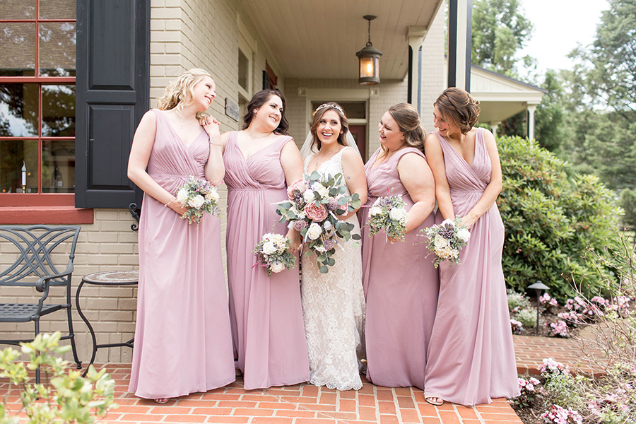 bridesmaids in dusty rose at ironstone ranch