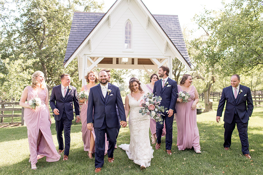 navy and blush wedding party