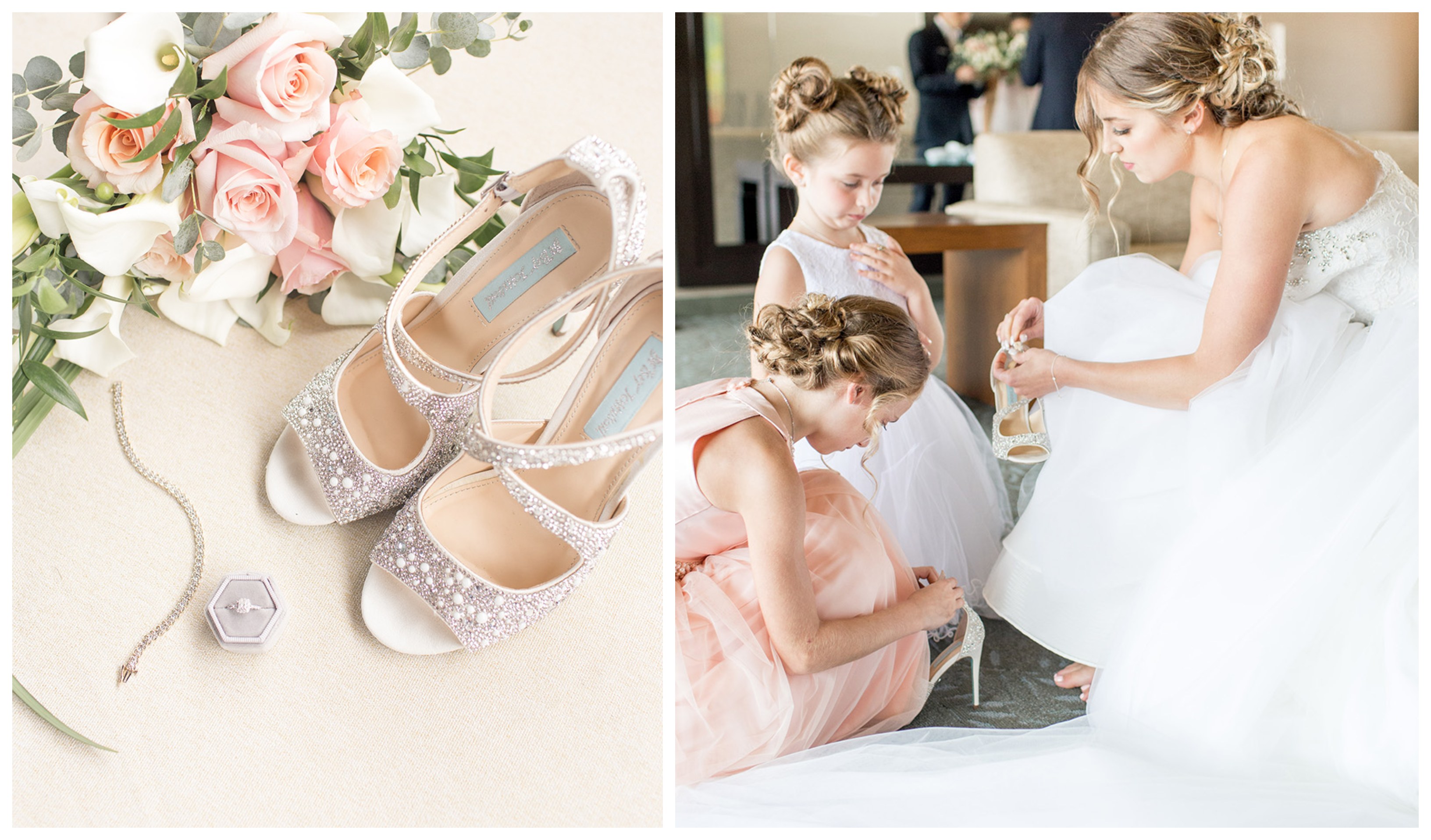 bride getting her wedding day shoes on at chubb hotel and conference center