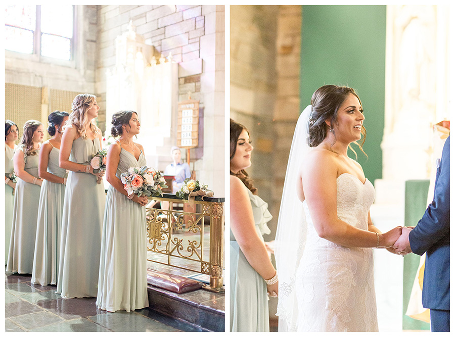bride recites vows at wedding ceremony on their penn oaks wedding day