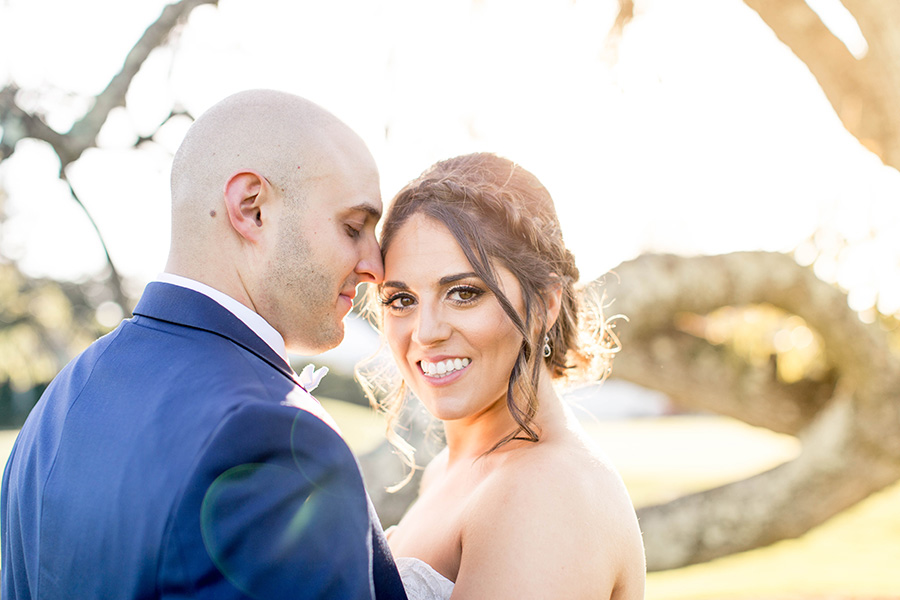 sunset portraits with the bride and groom