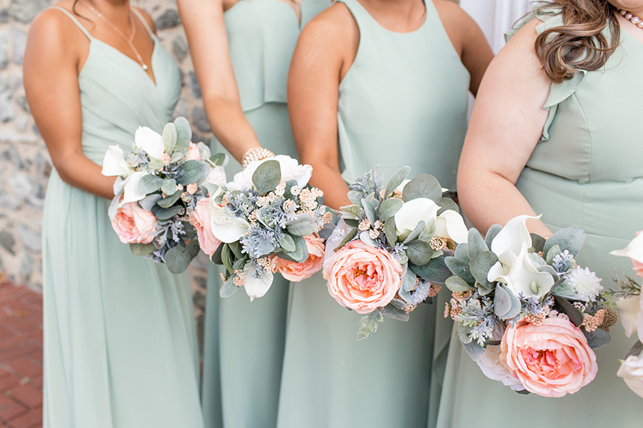 sage and coral wedding flowers