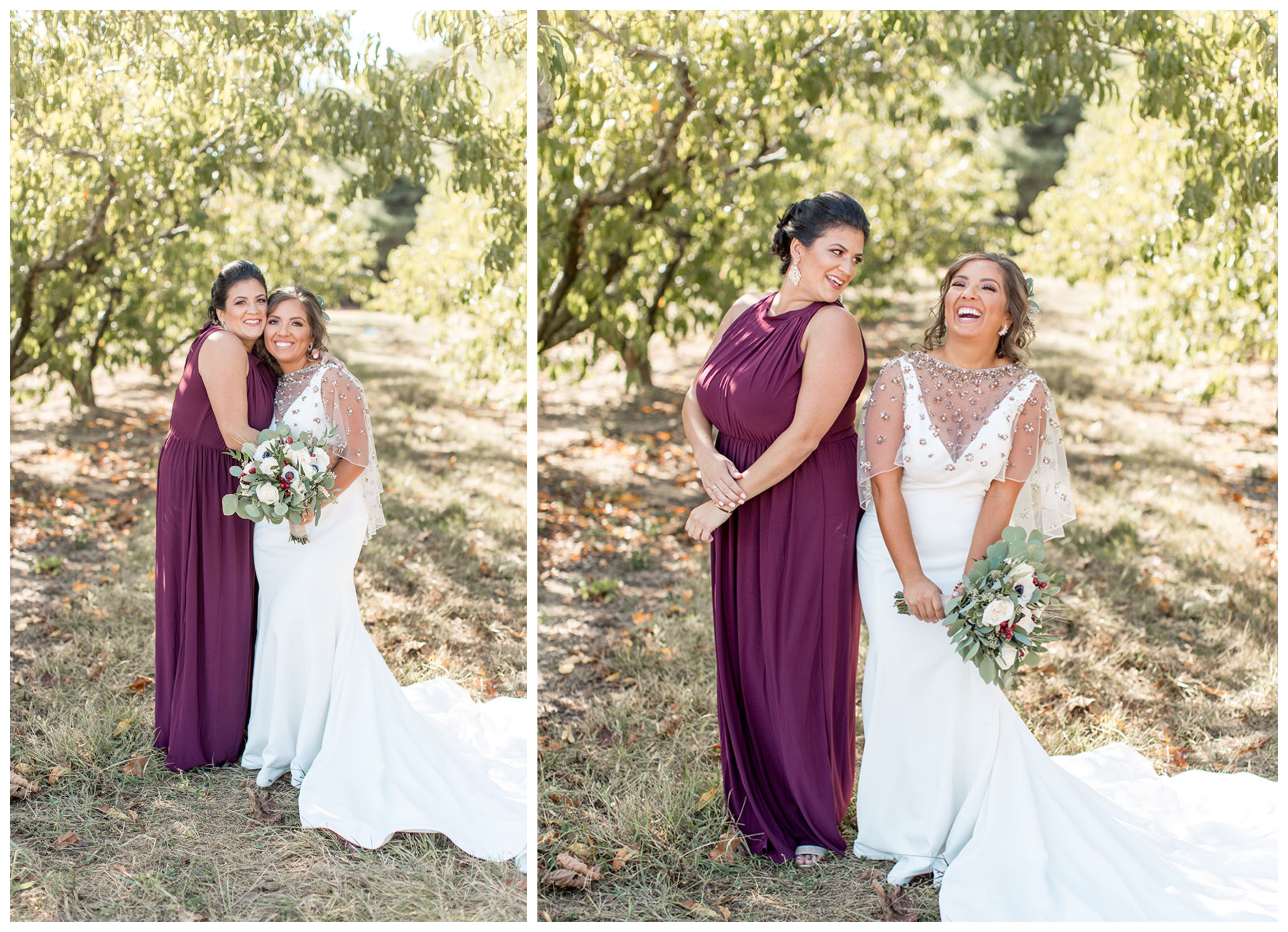 Maid of honor and bride pose for portraits