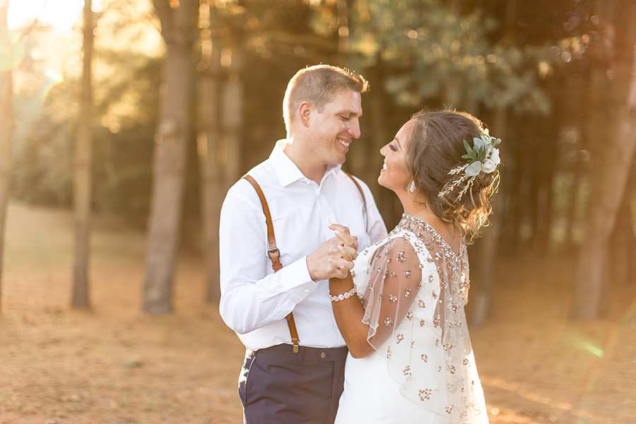 Golden hour moments on their wedding day at Bast Brothers