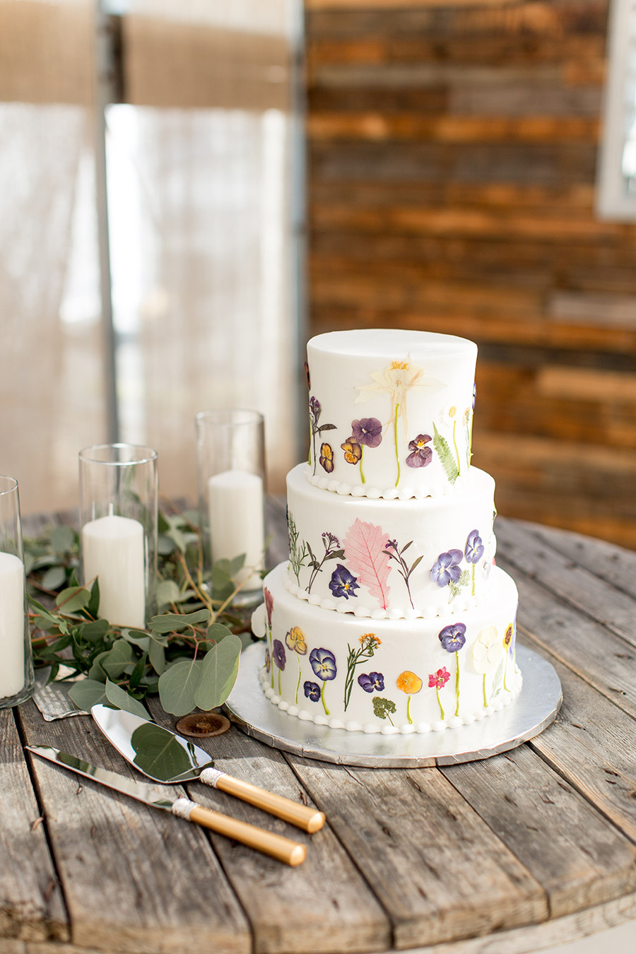 pressed flower garden wedding cake 