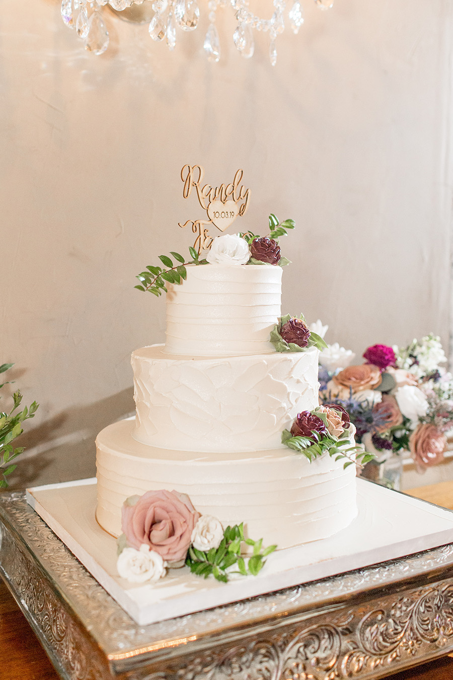 Burgundy and blush wedding cake 