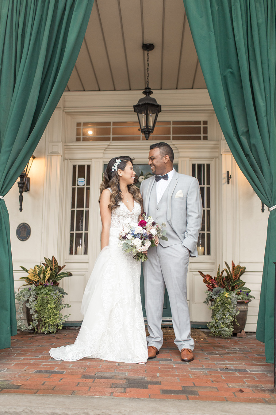 Wedding day portraits on the porch at David's Country Inn