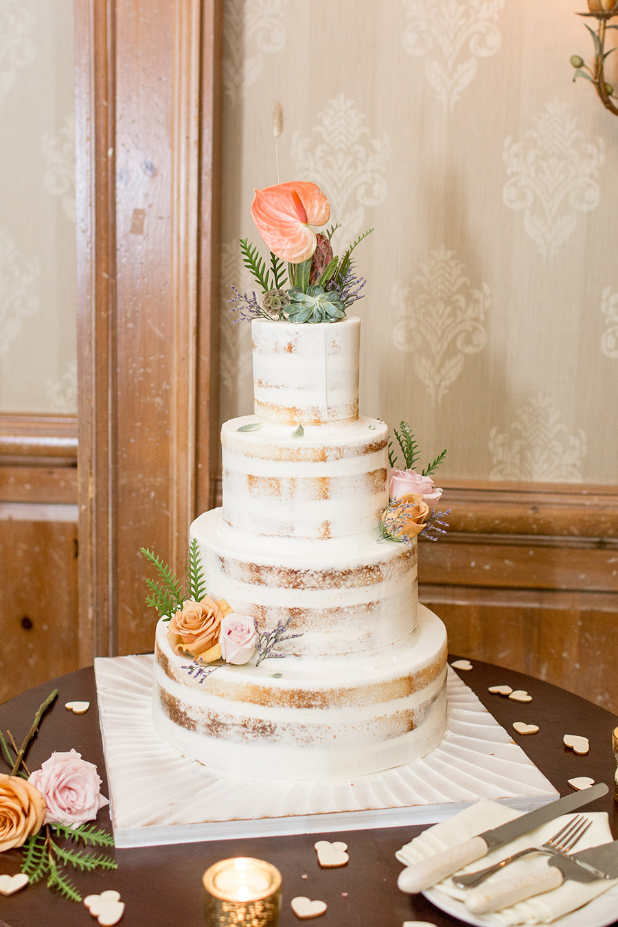 Naked rustic fall wedding cake