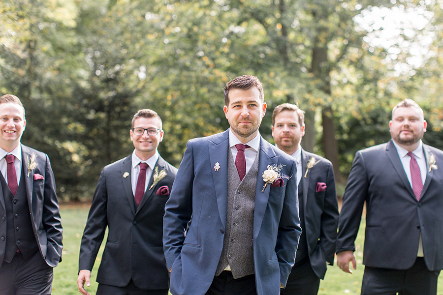 Gray and navy groomsmen wedding suits at Olde Mill Inn