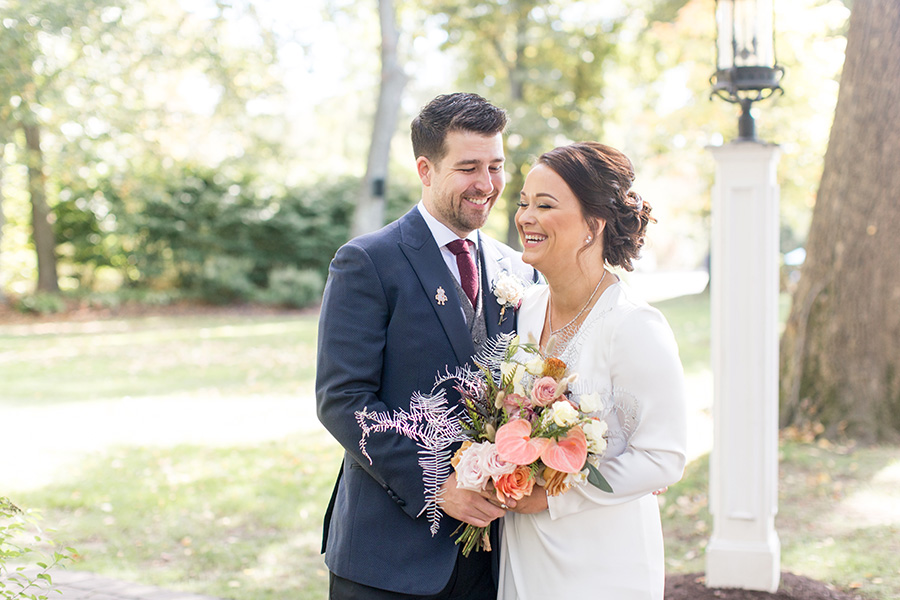 Natural light portraits with the bride and groom