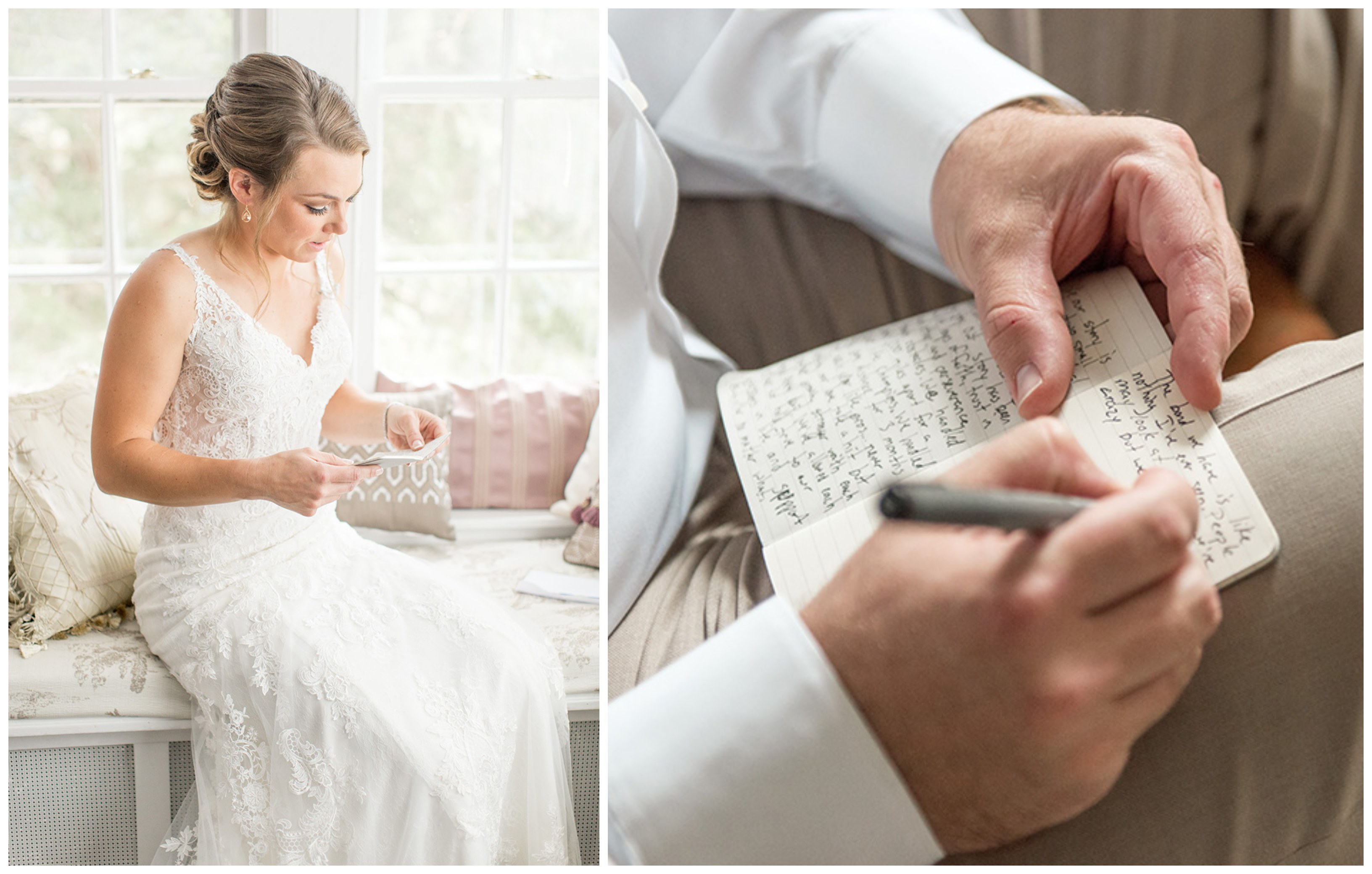 bride and groom writing your own wedding vows