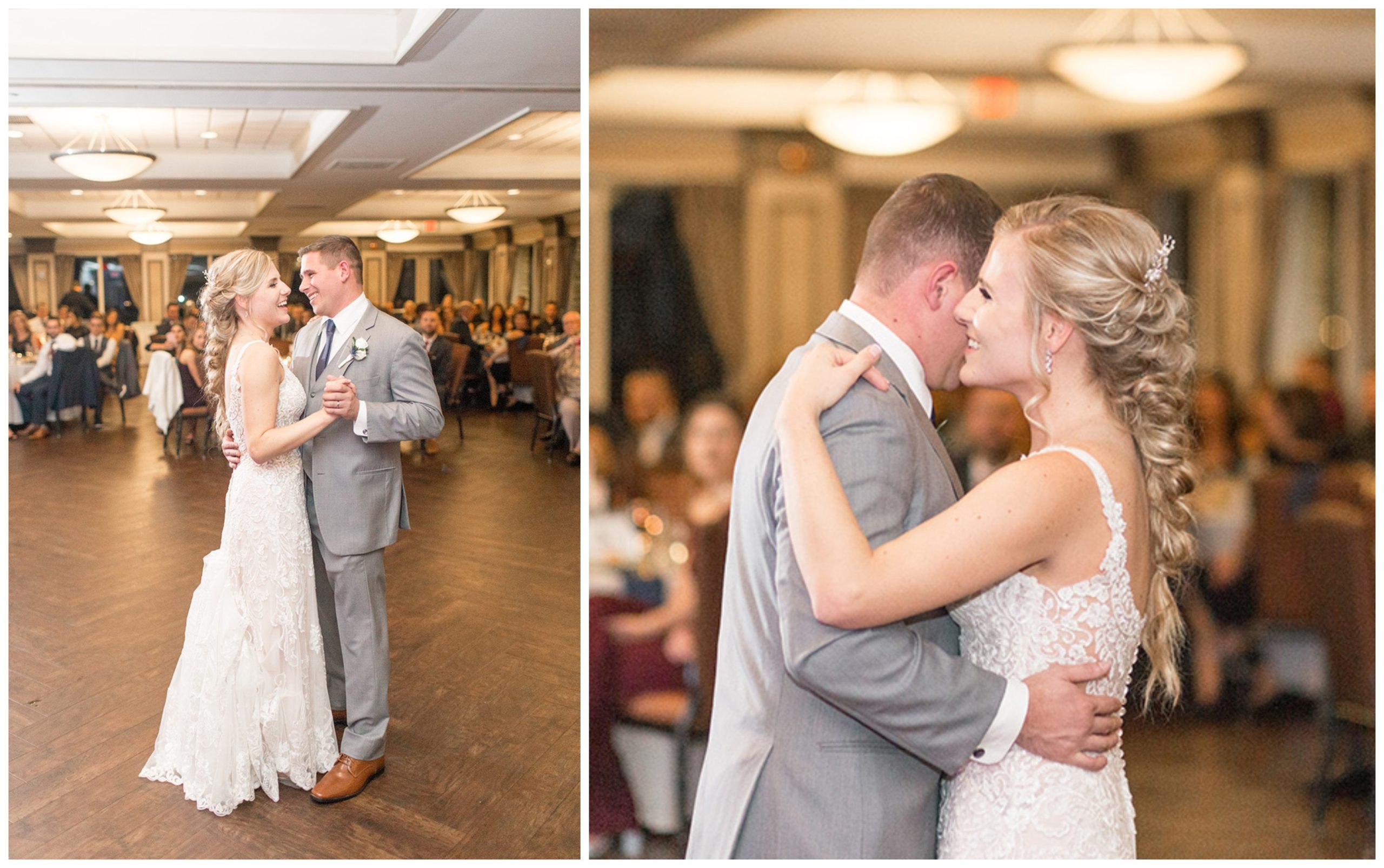 bride and groom share their wedding dance in the ballroom at Scotland Run 
