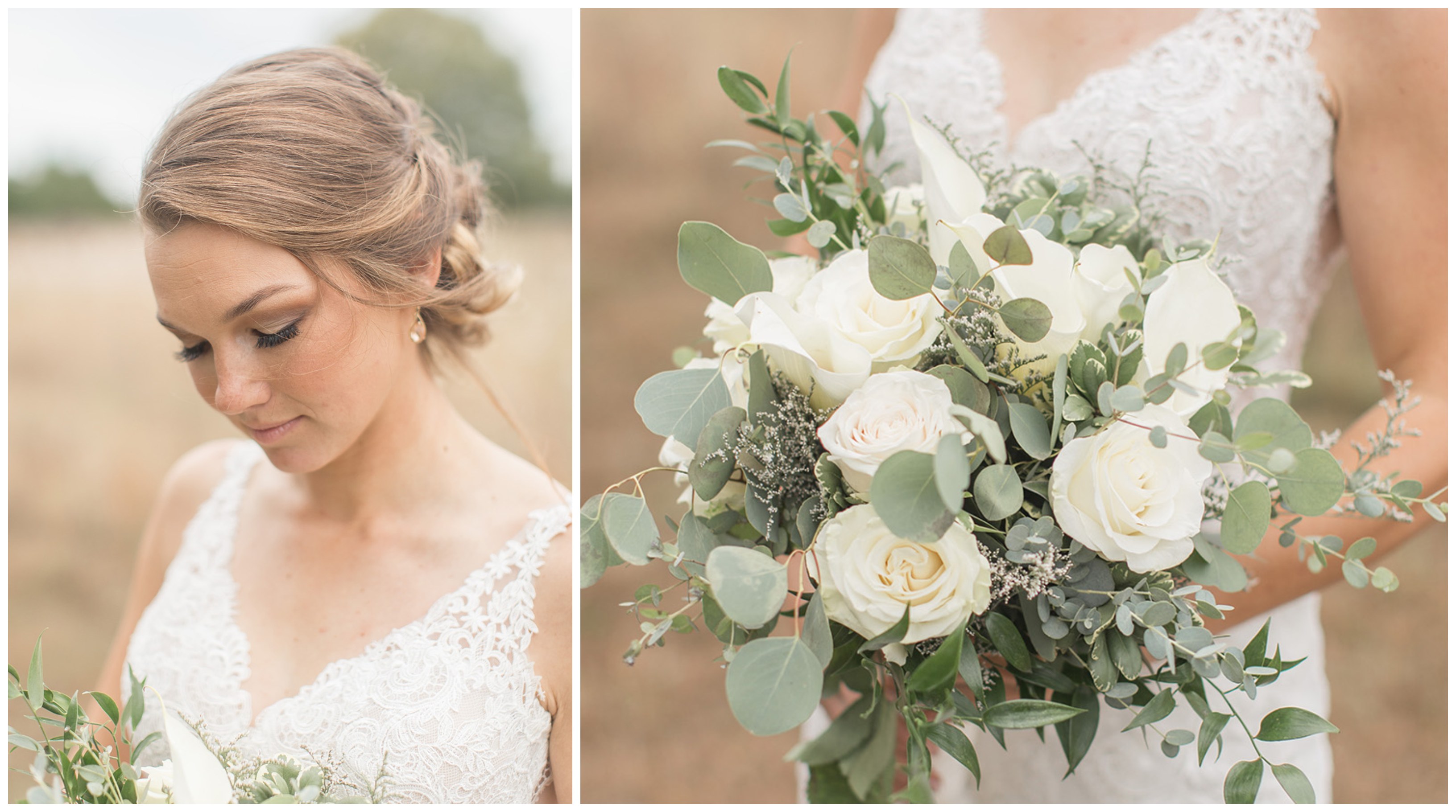 bride with a white rose wedding bouquet