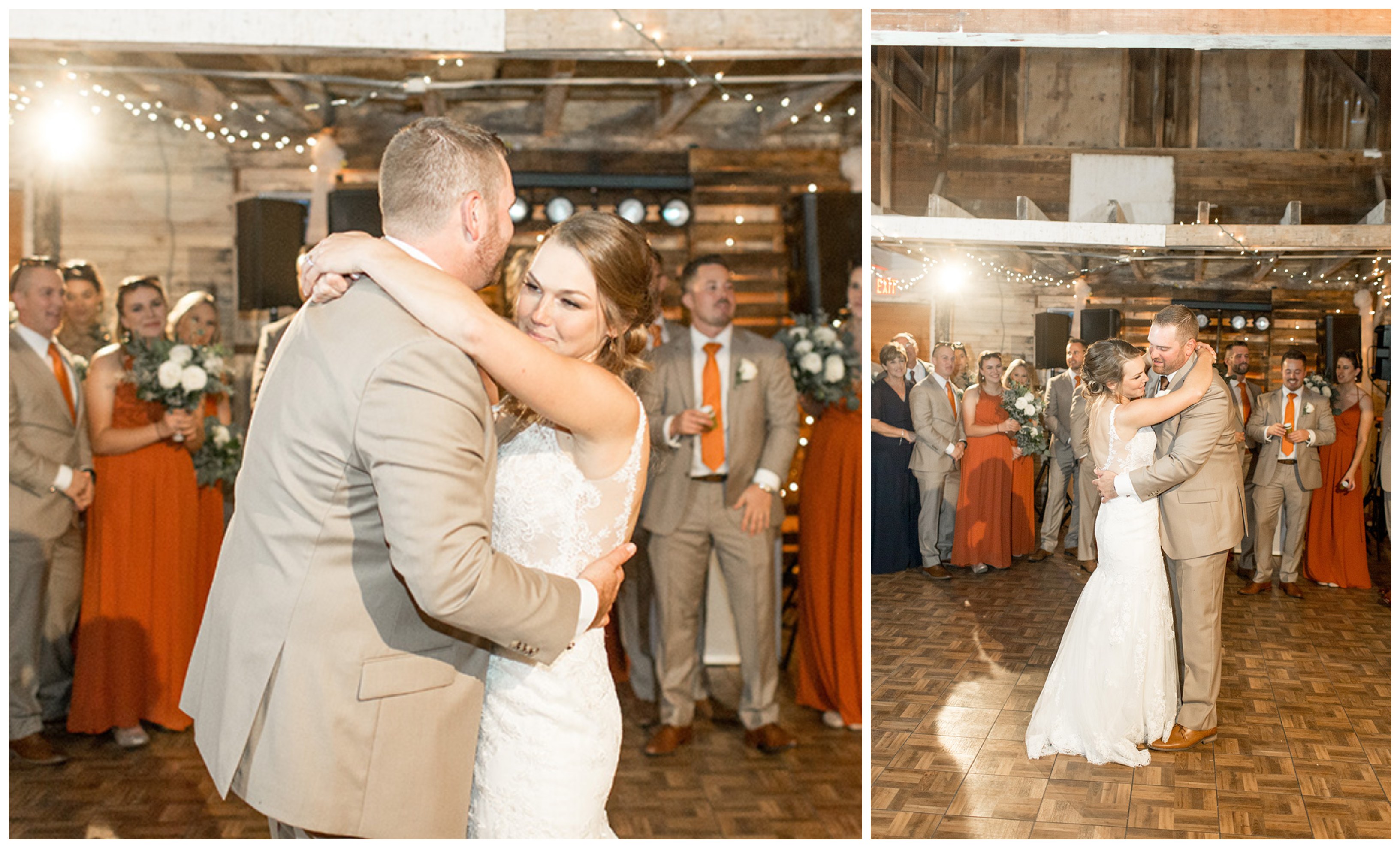 bride and grooms first dance in the barn at Eagle Manor