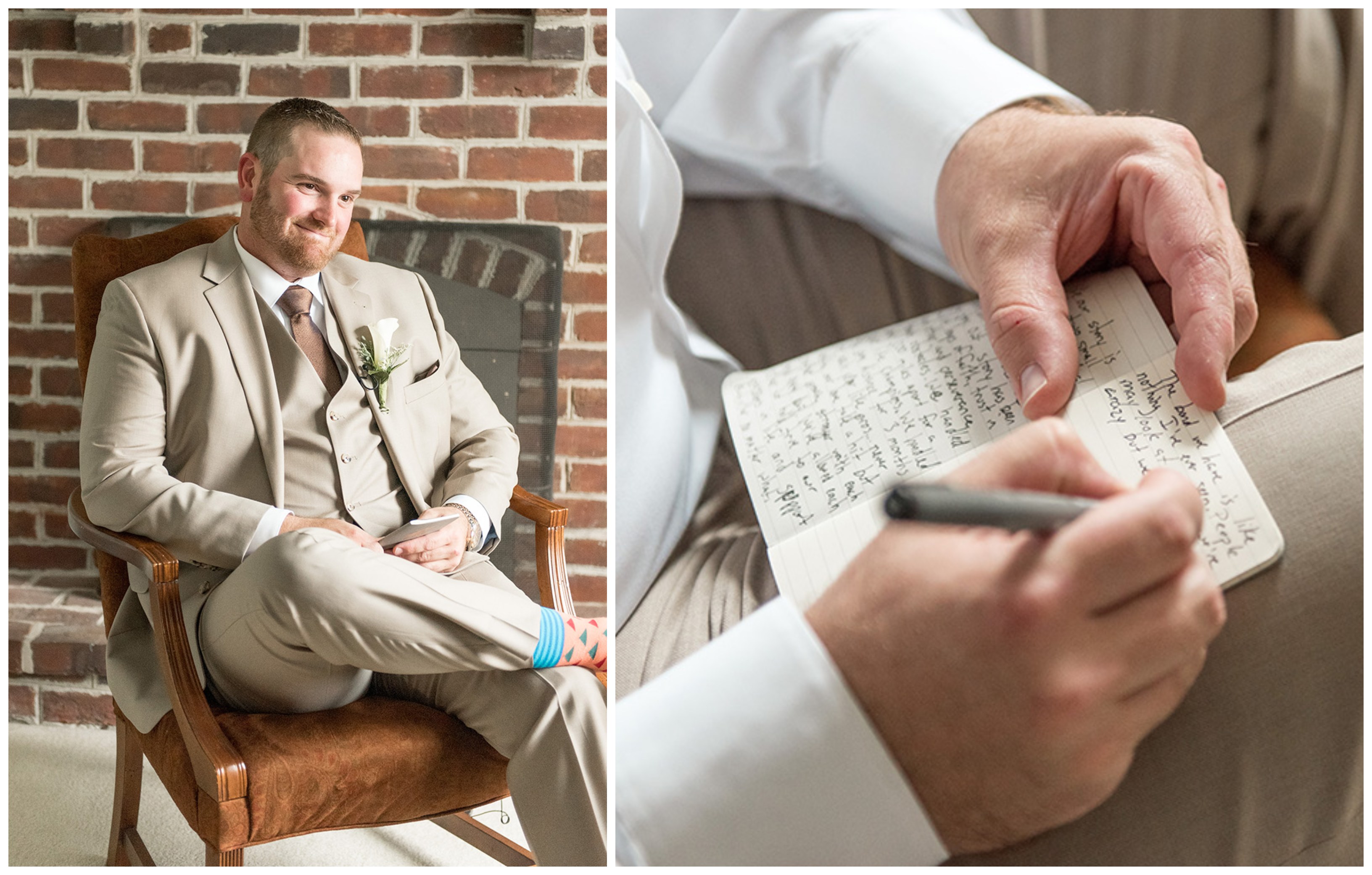 groom writing a letter to his bride