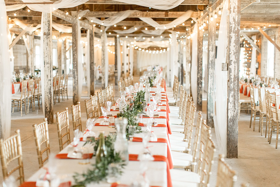wedding reception inside the rustic dairy barn at Eagle Manor