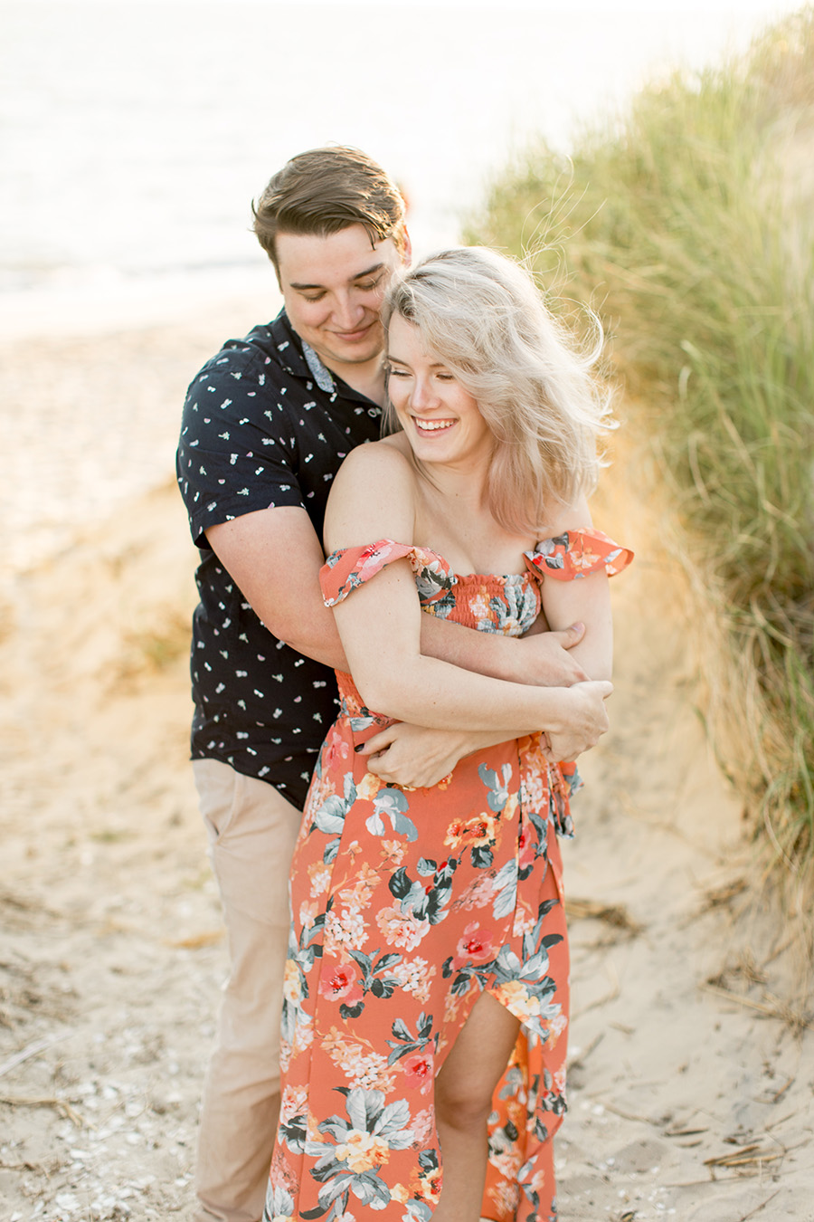 sunset engagement portraits on the beach in fortescue