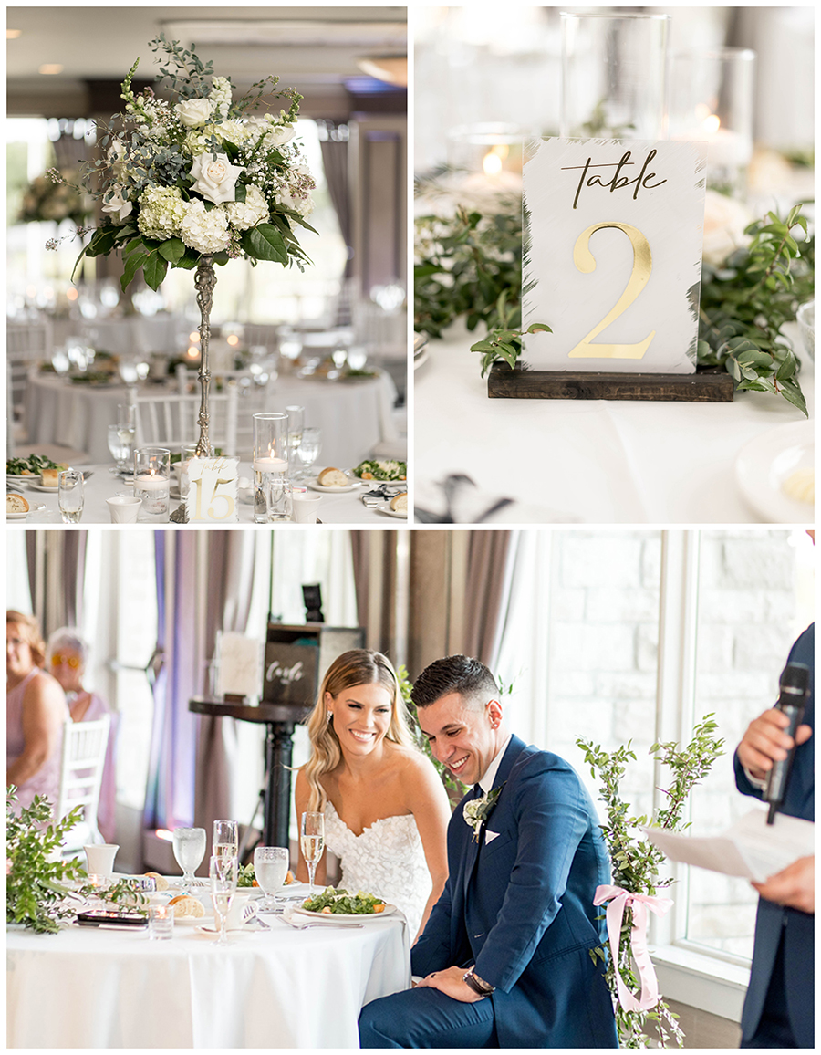 cream and white wedding reception florals and centerpieces