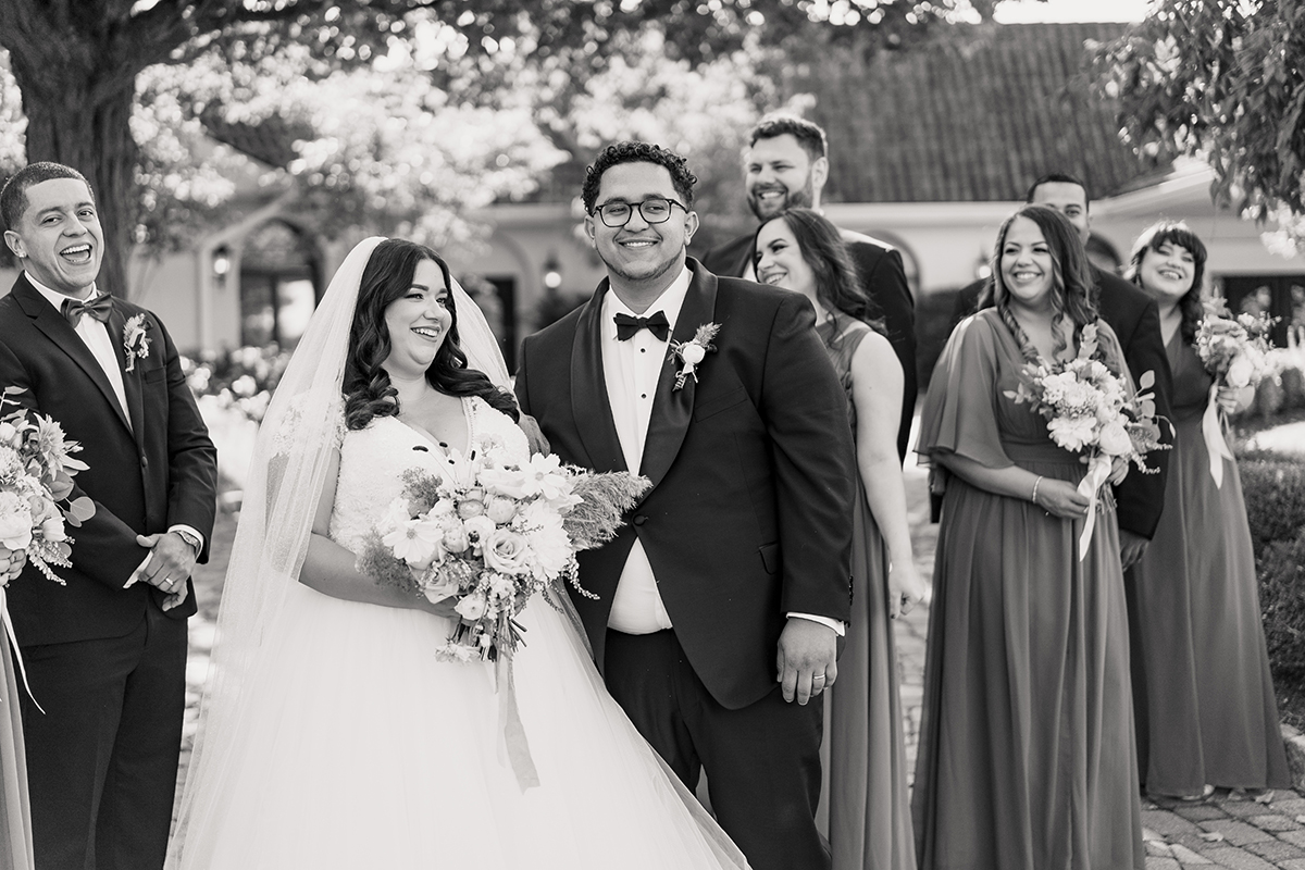 candid black and white portraits of the wedding party