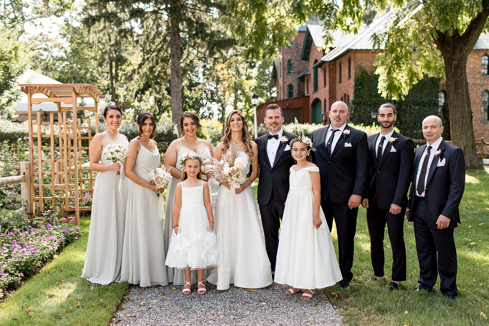 light sage and black tie wedding party