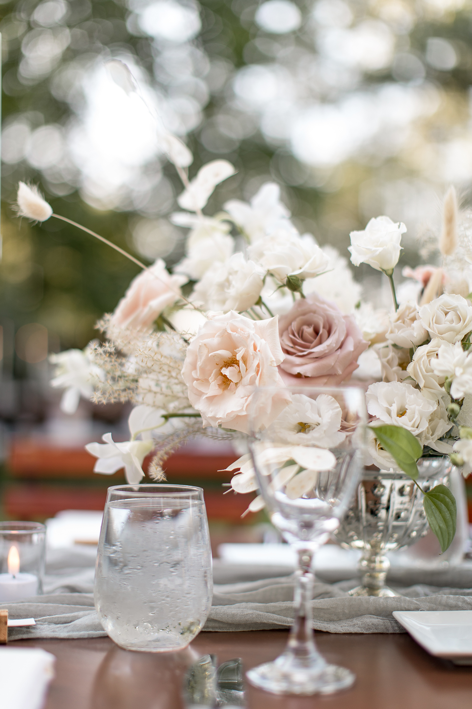 blush, taupe and cream wedding floral centerpieces